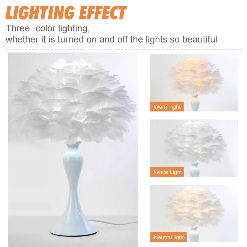 LED Feather Bedroom Table Lamp Night Light