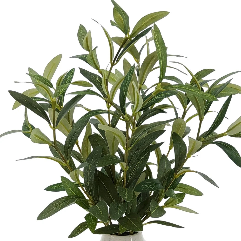 Artificial Olive Plant Two-Tone Ceramic Vase