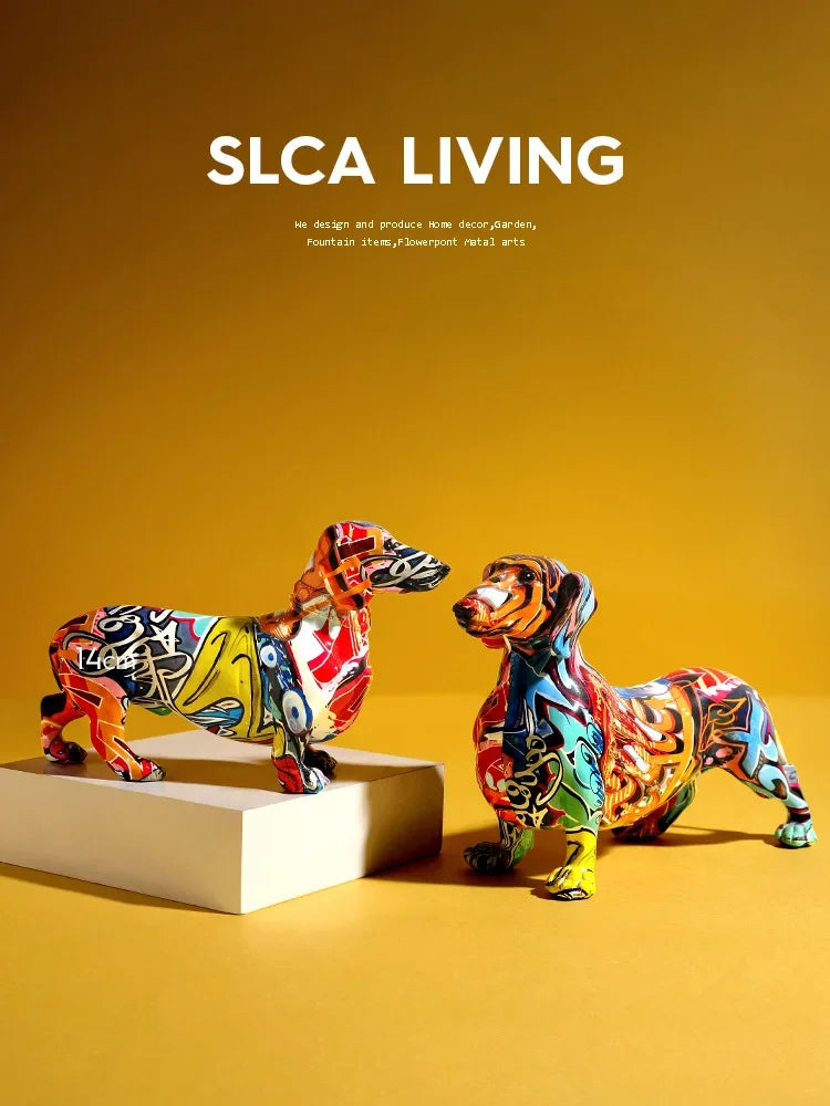 Modern Painted Colorful Dachshund Dog Decoration