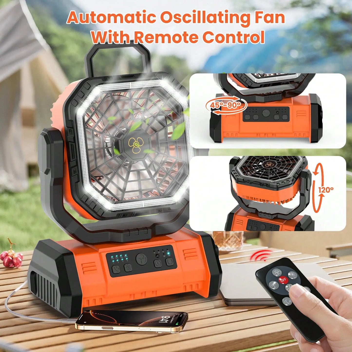 20000mAh Camping 4-Speeds Fan With LED Lantern