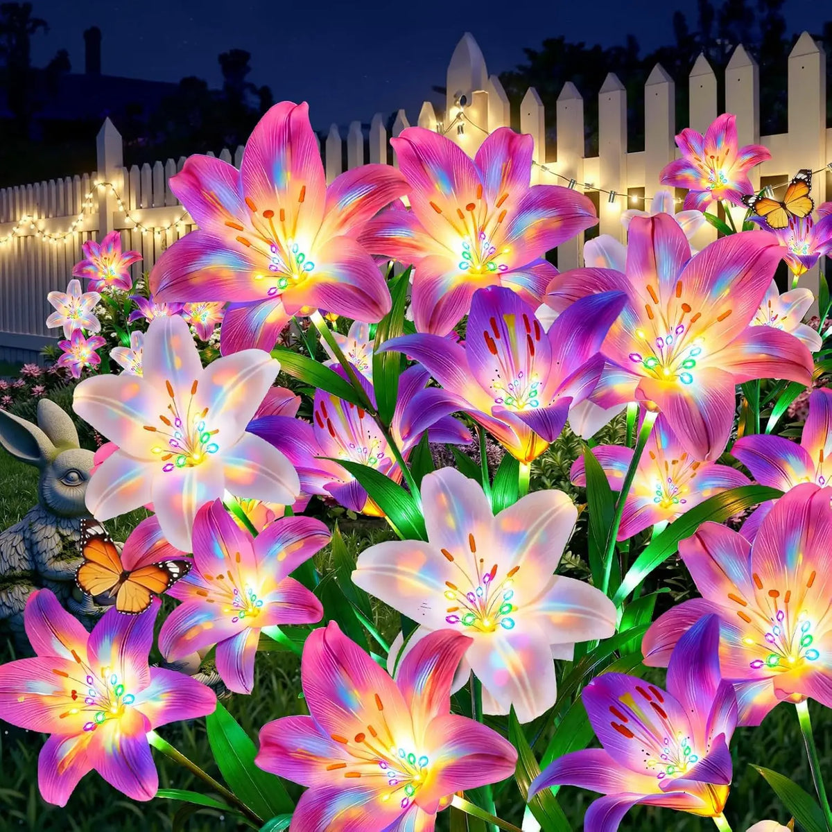 Solar Lily Lights Glowing Stems Garden Decor