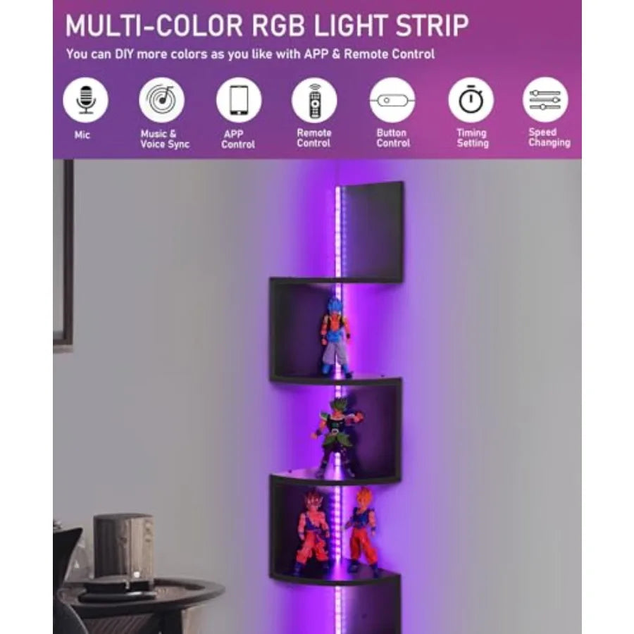 5-Tiers Corner Shelf with RGB LED Lights