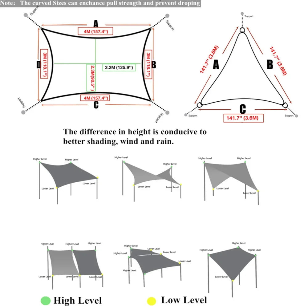 Waterproof Sun Shelter Sunshade Sail Cover Protection