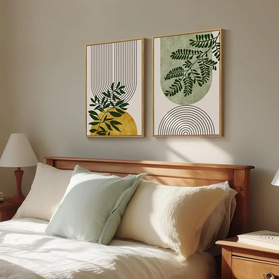 Green Boho Wall Art Decor, Set of 2