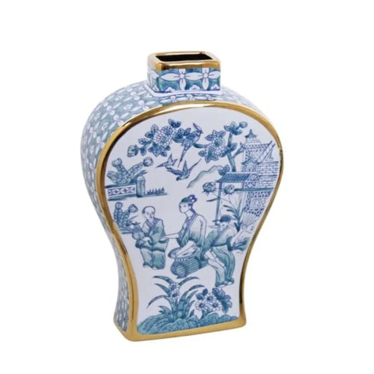 Hand-Painted Ceramic Bud Vase with Gold Rim