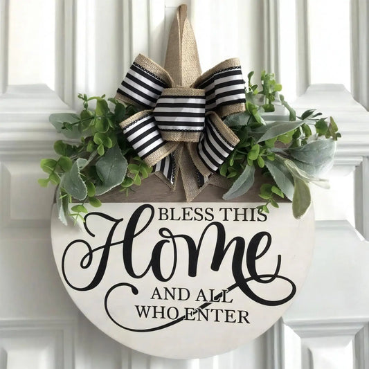 Bless This Home Welcome Wood/Wreath Sign