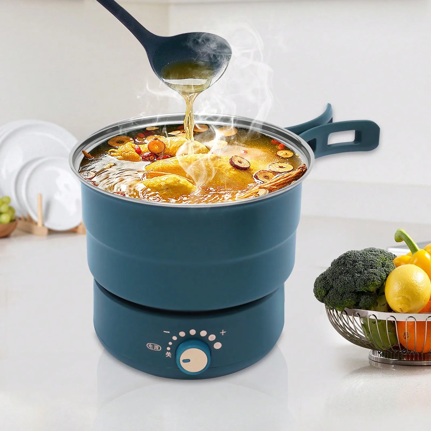 Portable Multifunctional Electric Hot Pot w/Foldable Handles
