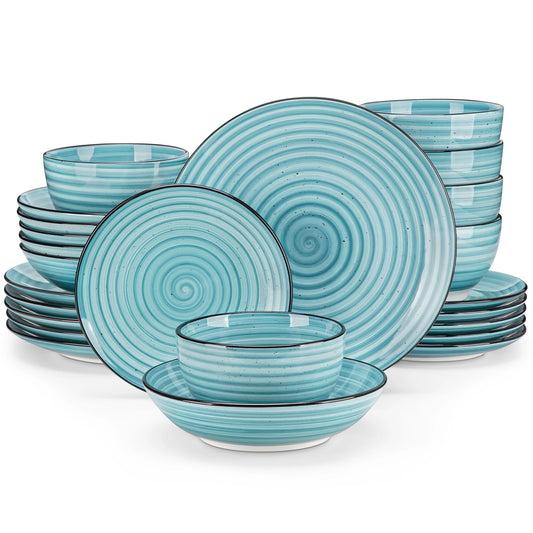 24/48 Piece Blue Spiral Ceramic Dinnerware Sets