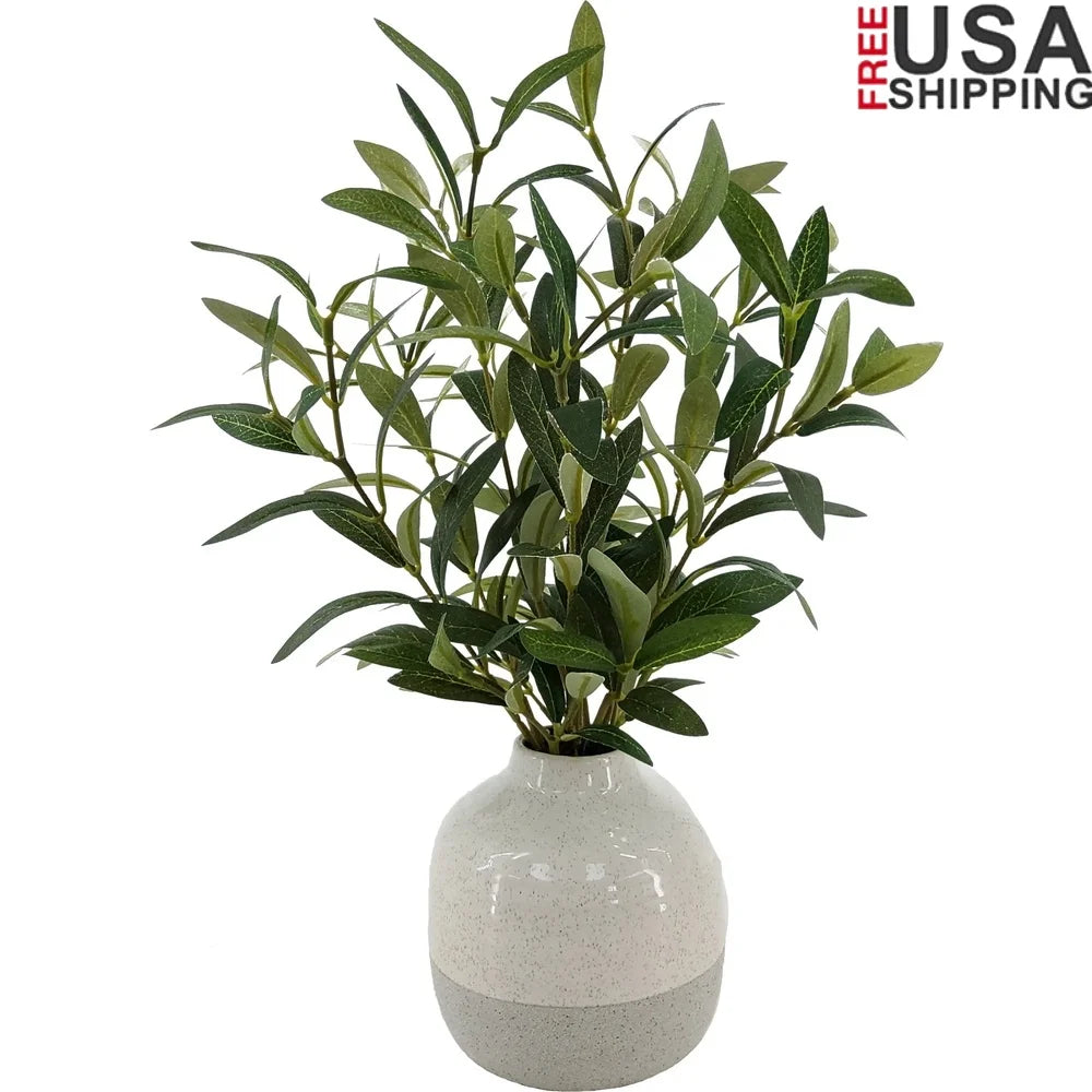Artificial Olive Plant Two-Tone Ceramic Vase