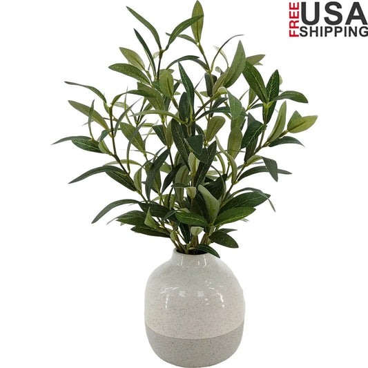 Artificial Olive Plant Two-Tone Ceramic Vase