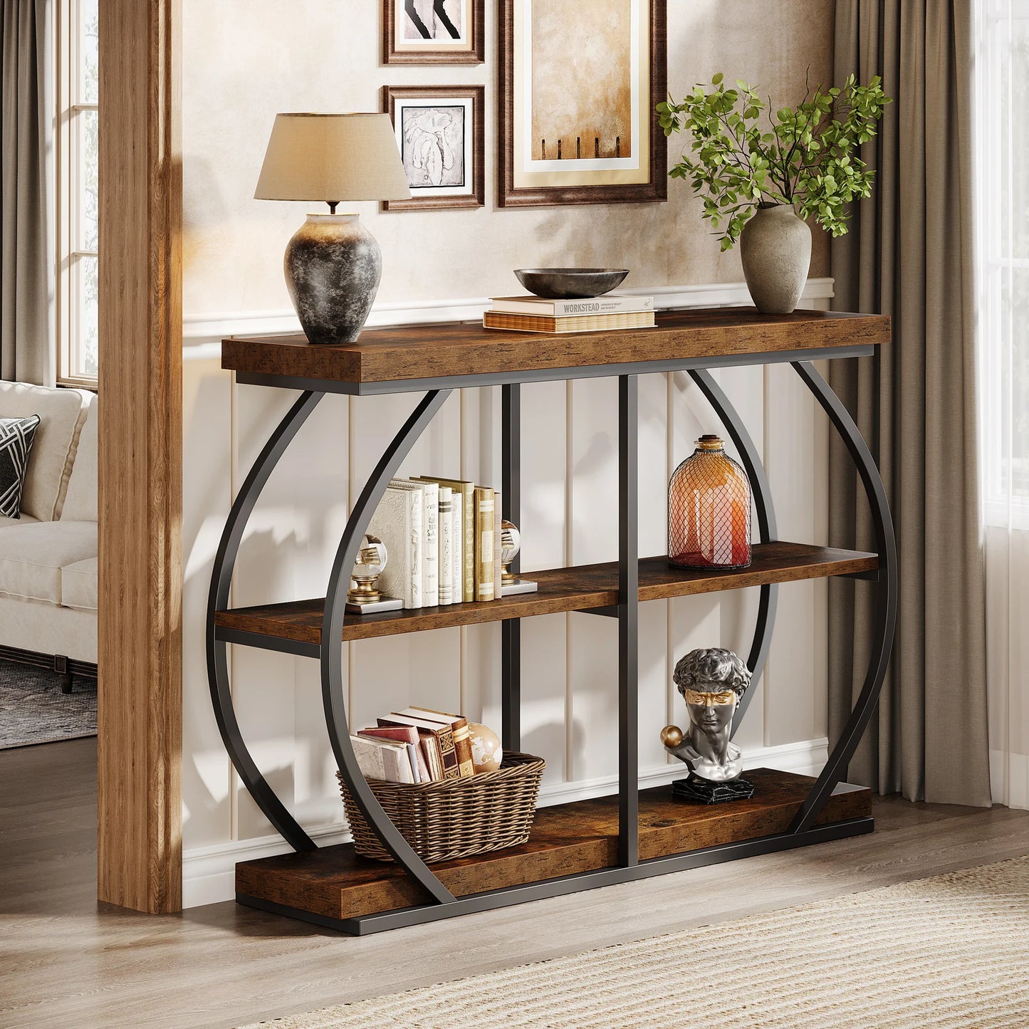 3-Tier Console Table with Arched Metal Frame