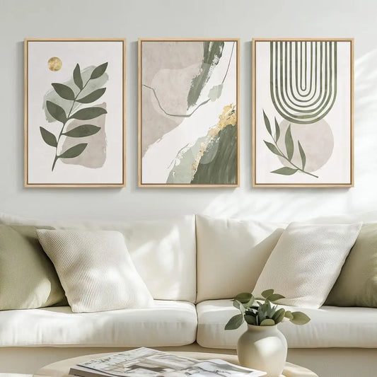 Framed Boho Sage Green Abstract Wall Art