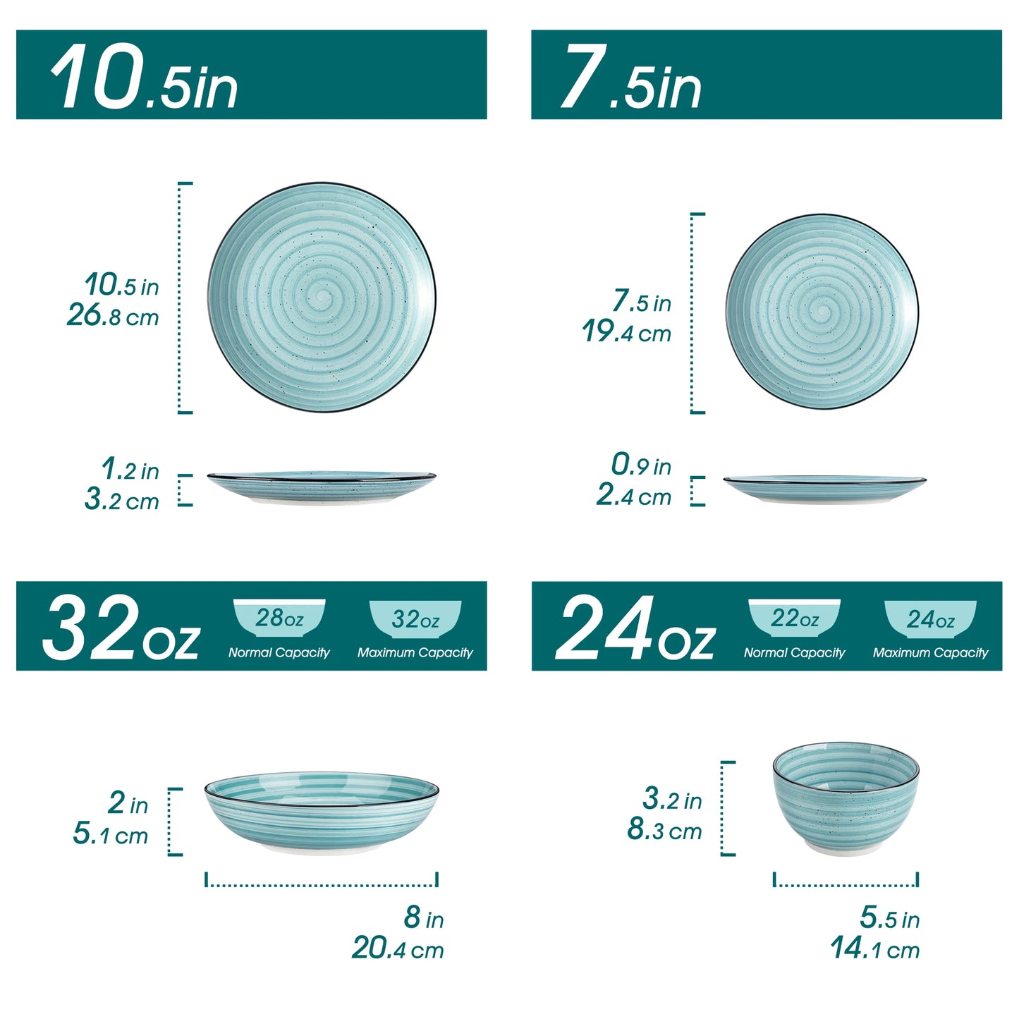 24/48 Piece Blue Spiral Ceramic Dinnerware Sets