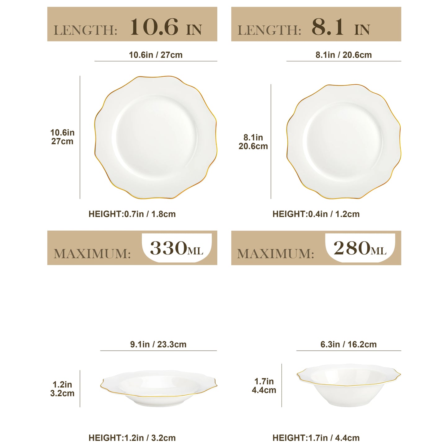 16/32-PC Golden Rim White Porcelain Tableware Set