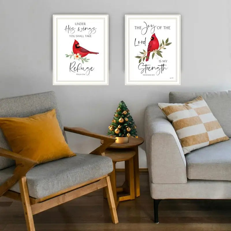 2-Piece Vignette Wall Art Set - "The Lord is My Strength" with Red Cardinals