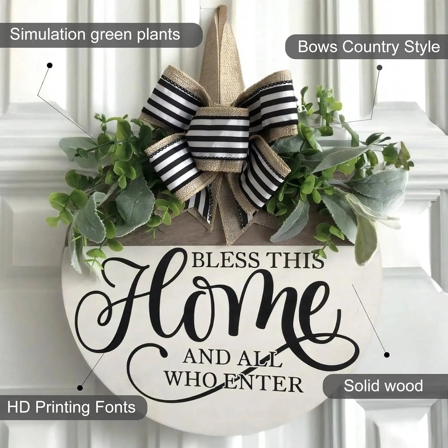 Bless This Home Welcome Wood/Wreath Sign
