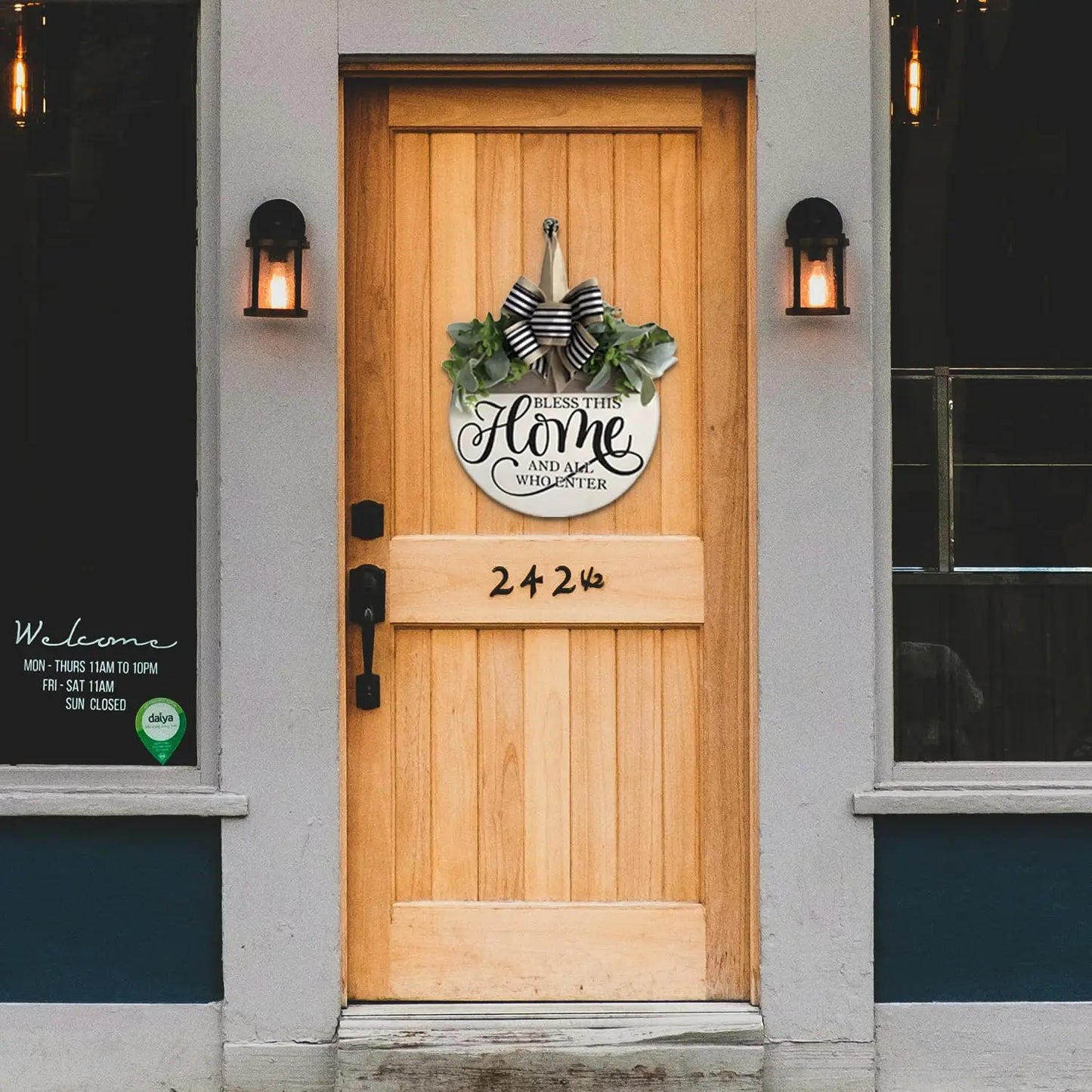 Bless This Home Welcome Wood/Wreath Sign
