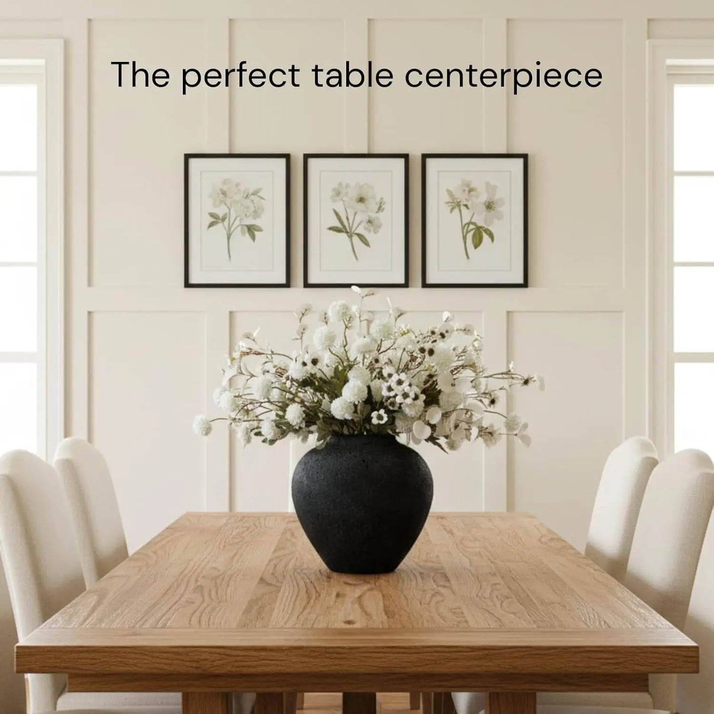 Rustic Modern Black Round Vase w/ Pottery Look