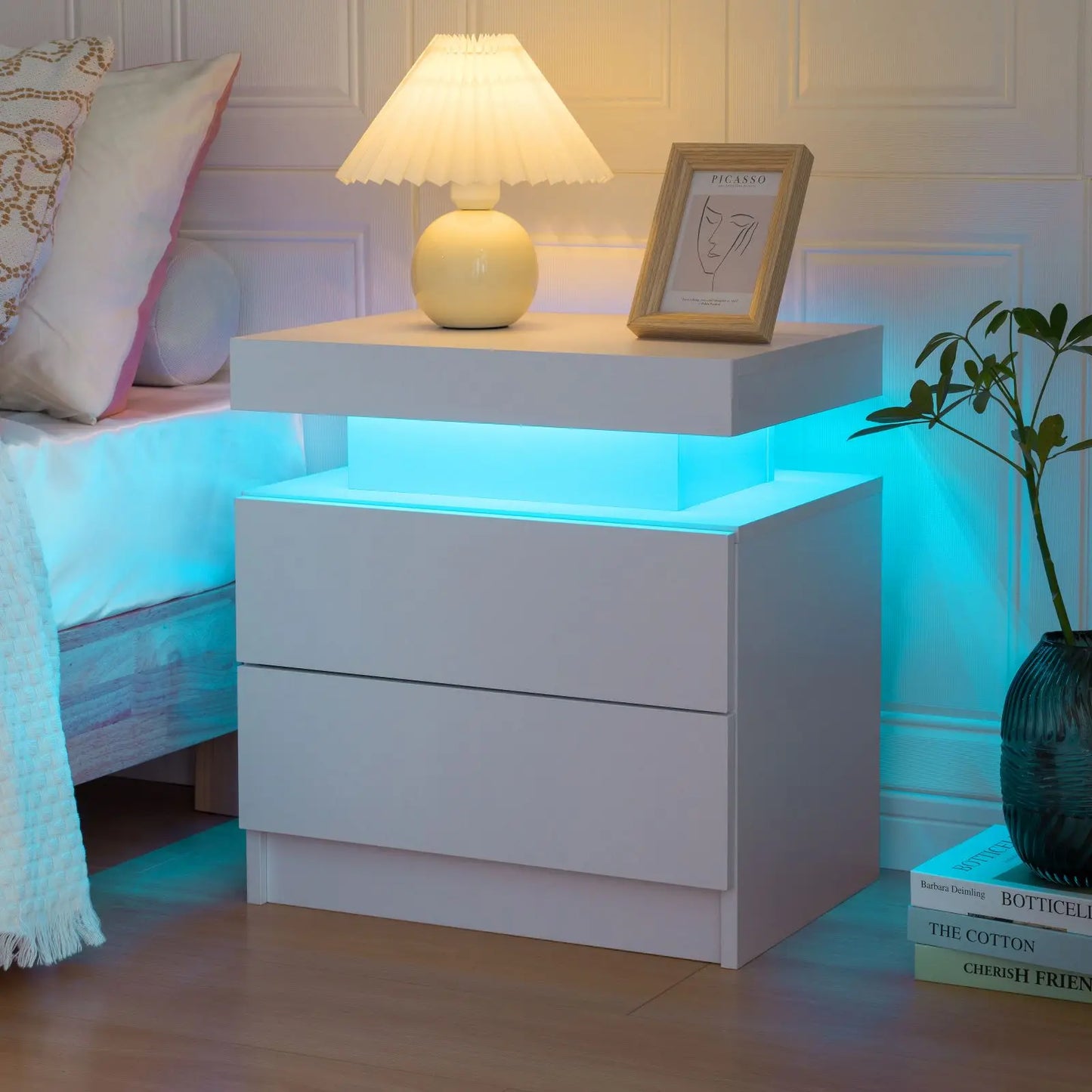 LED Nightstand w/ 2 Drawers and RGB LED Lights