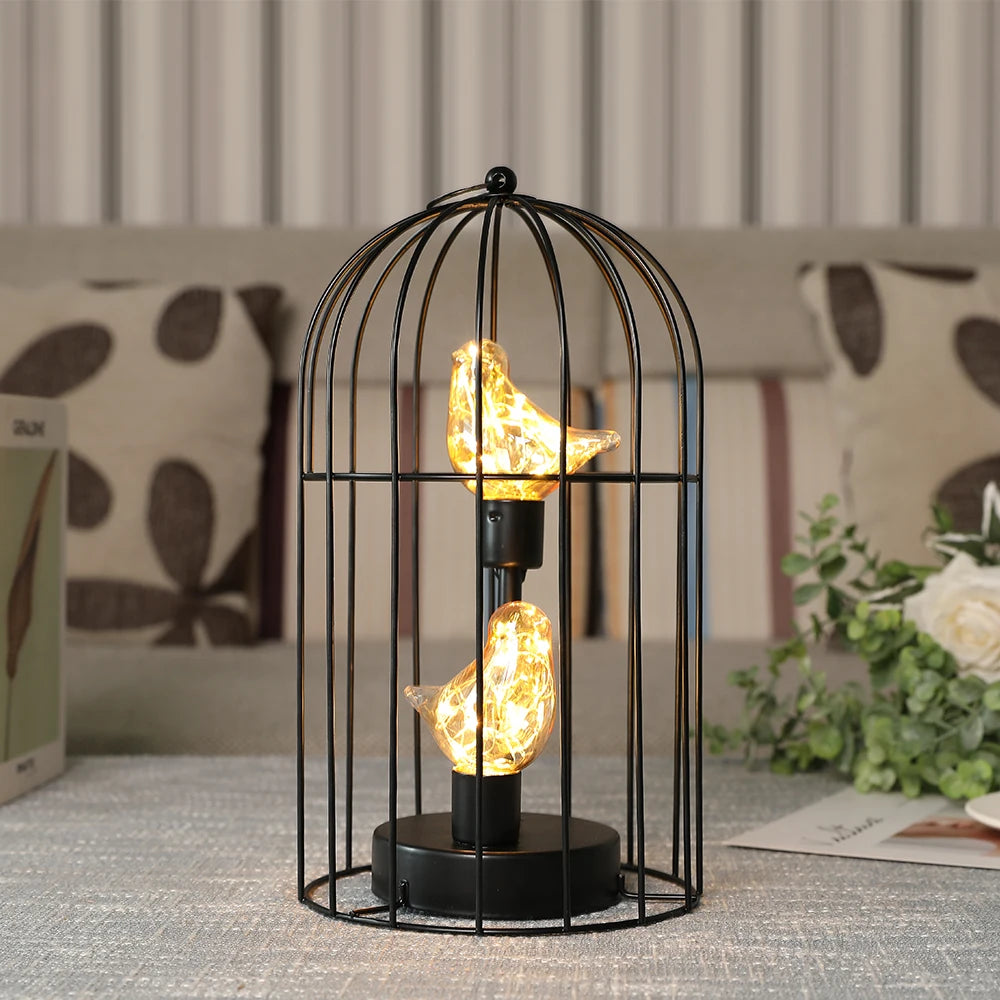 Birdcage Decorative Table Lamp Battery Operated Cordless