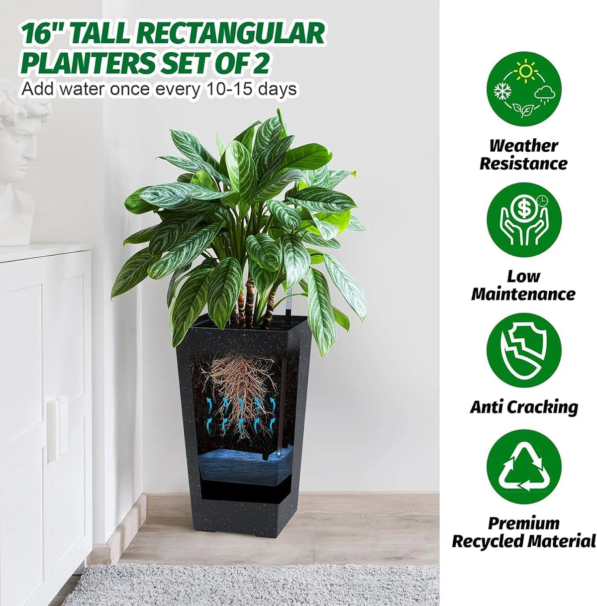 Large Rectangular Planters Set of 2, Outdoor Indoor
