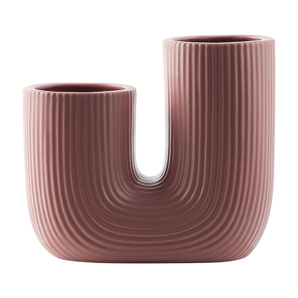 Fluted Ceramic Vase U Shape Decorative Home Accent Flowers Bouquets Indoor Use Elegant Modern Design Ideal Shelf Table Decor