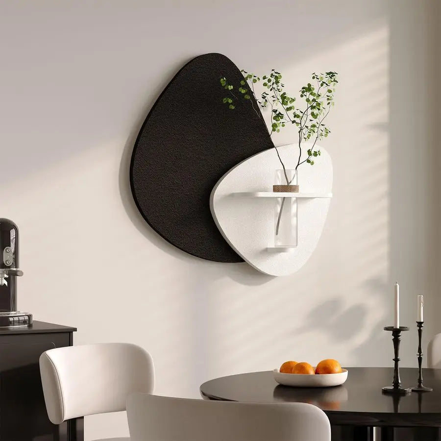 Textured Black and White Abstract Wall Art with Vase
