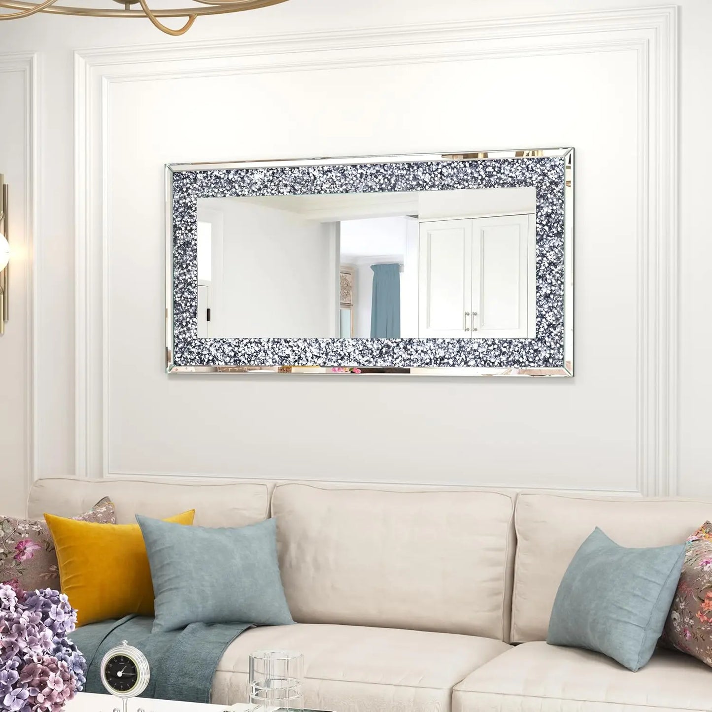 Crystal Crushed Diamond Rectangular Wall Mirror