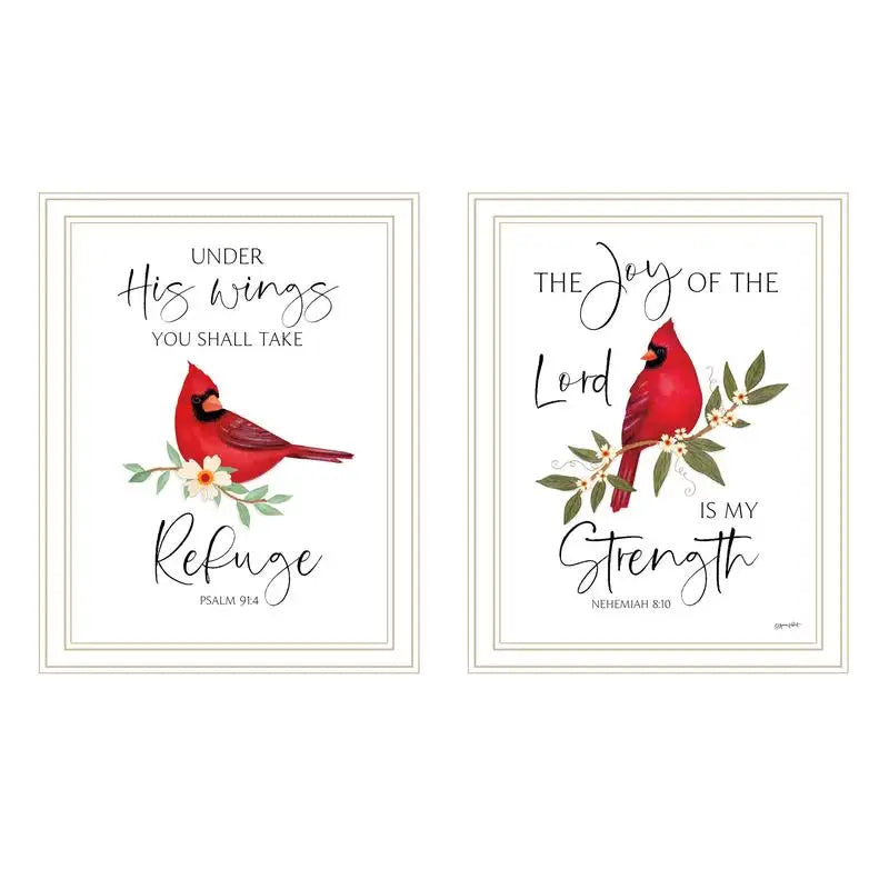 2-Piece Vignette Wall Art Set - "The Lord is My Strength" with Red Cardinals