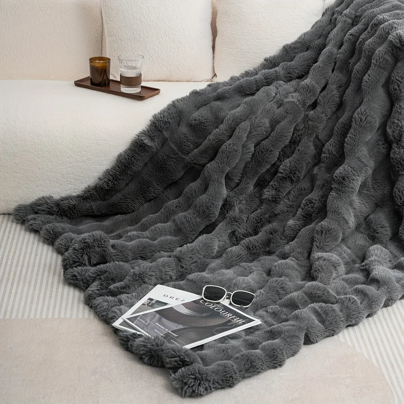 1PC Cozy Faux Rabbit Fleece Blanket | Throw