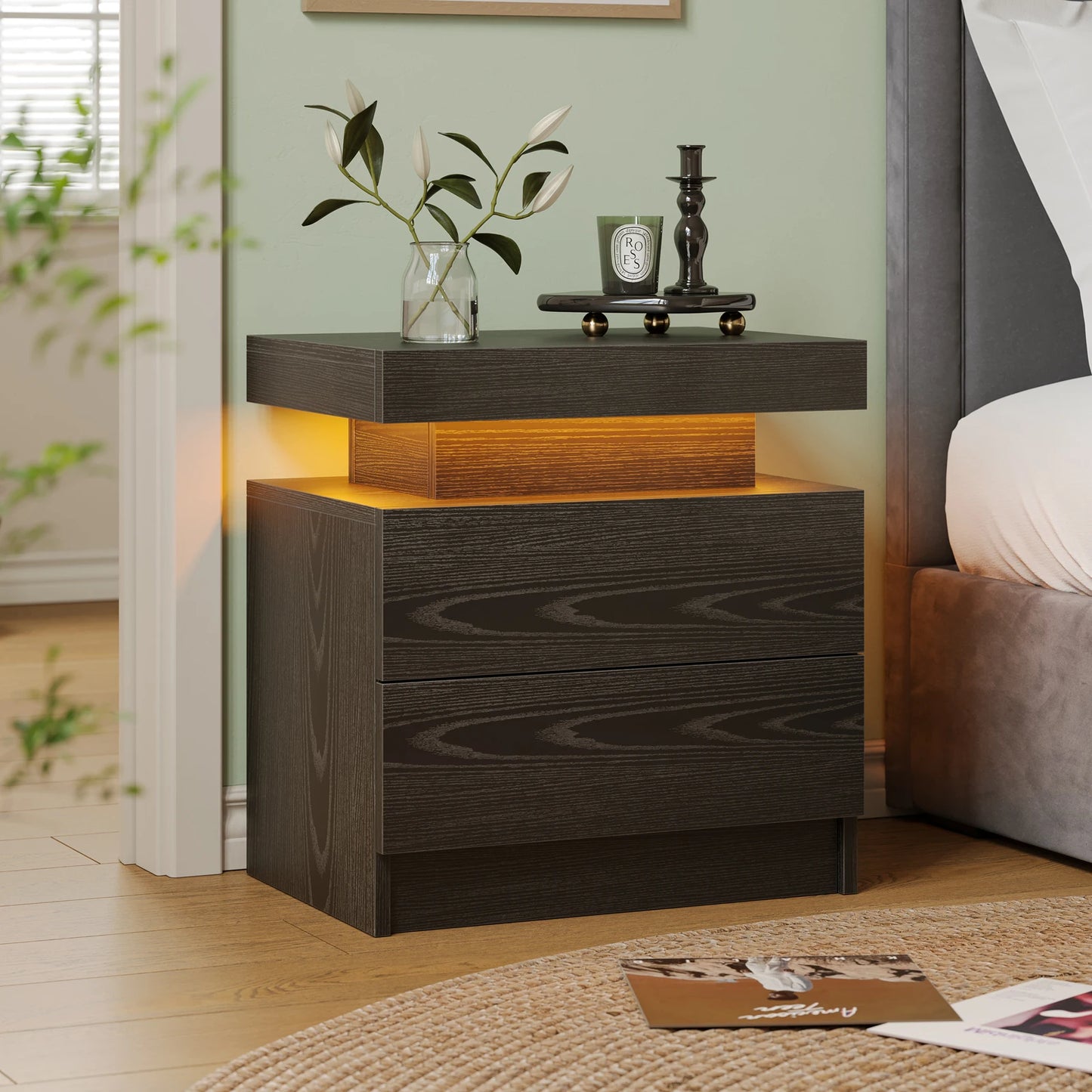 LED Nightstand w/ 2 Drawers and RGB LED Lights