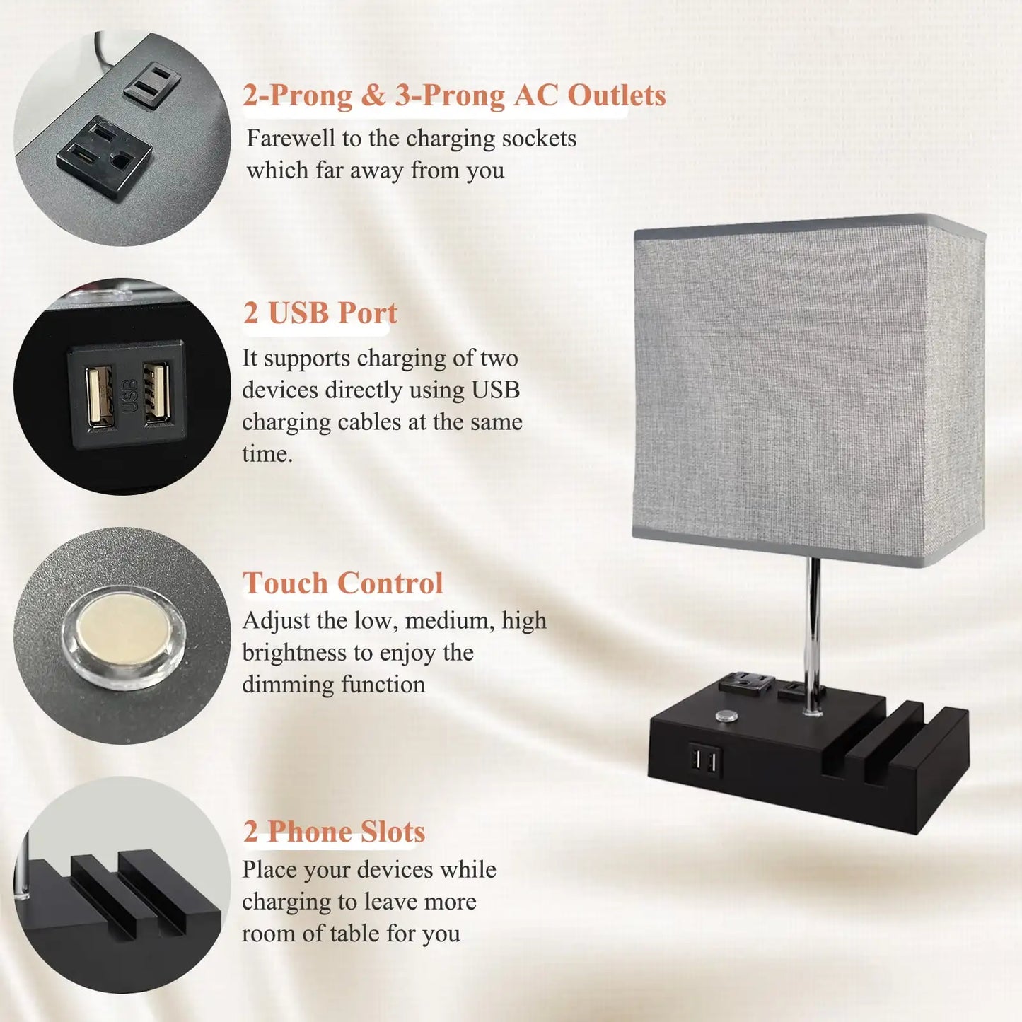 15.7" Lamp Dual Fast USB Charging Ports