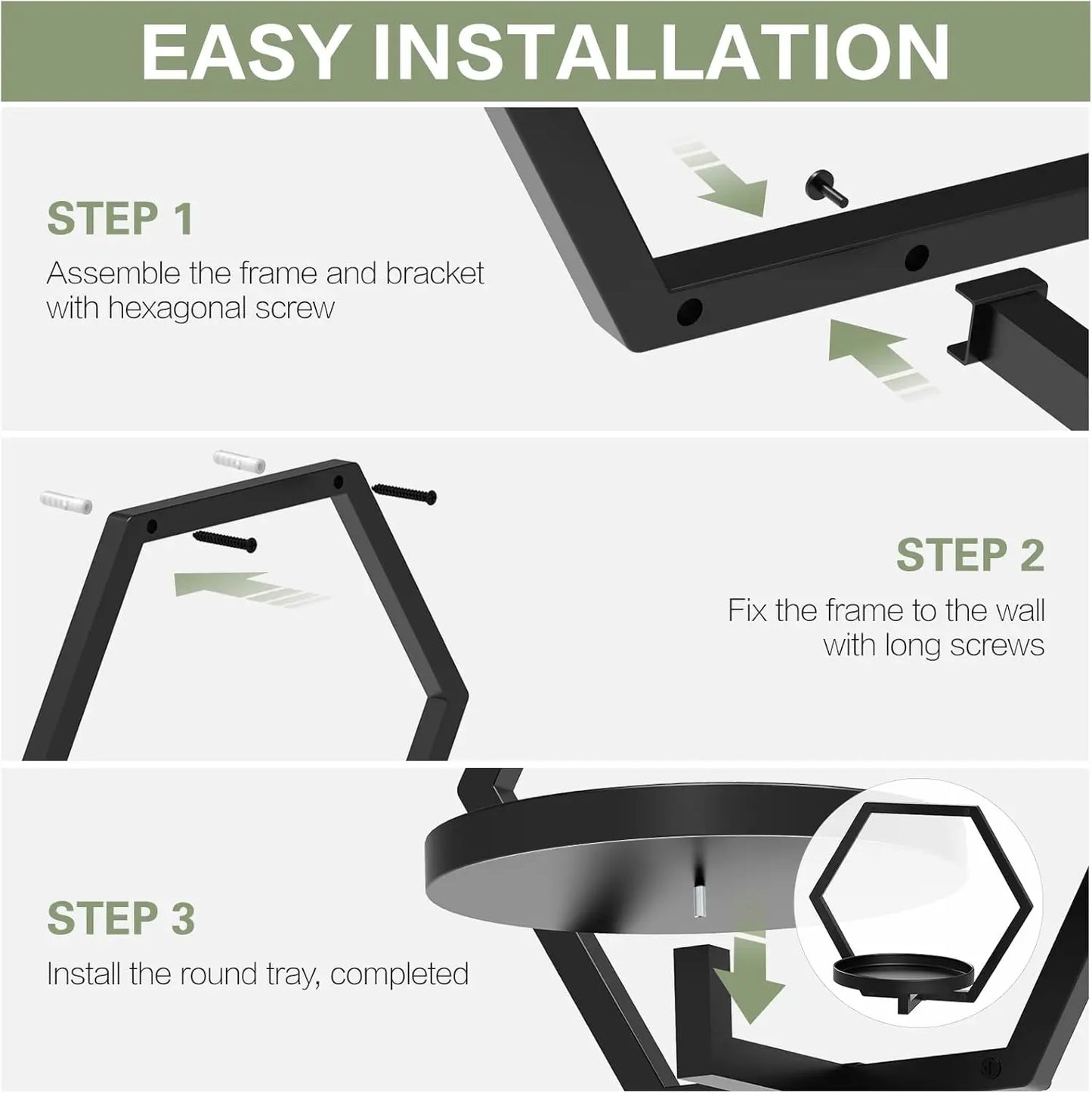 3-Pack Hexagonal Black Metal Wall Planters