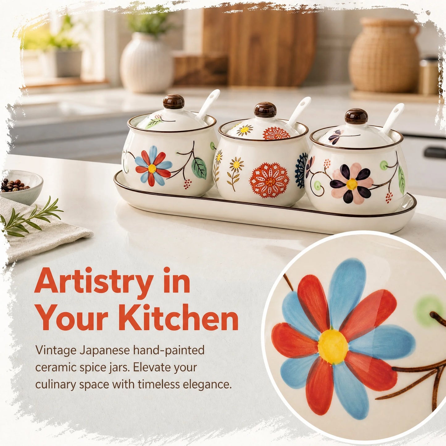 3-Piece Ceramic Spice Jar Set with Tray