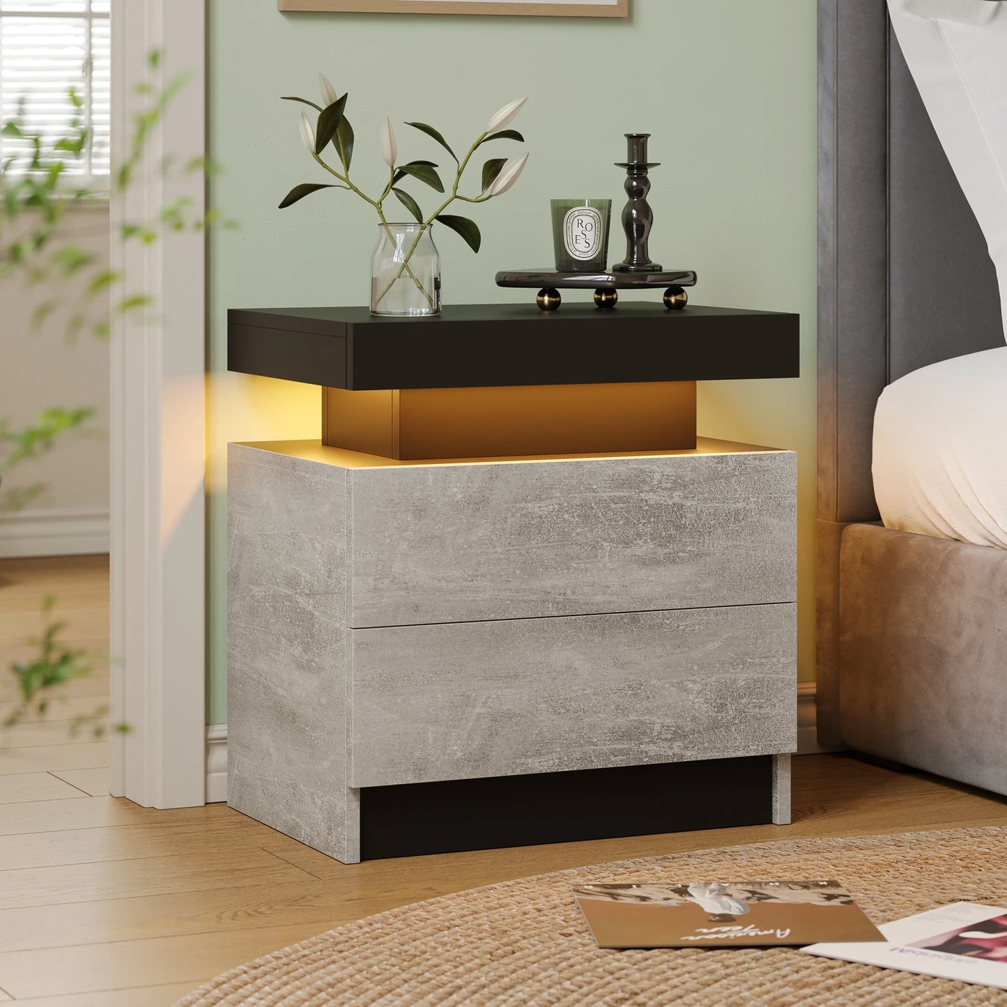 LED Nightstand w/ 2 Drawers and RGB LED Lights