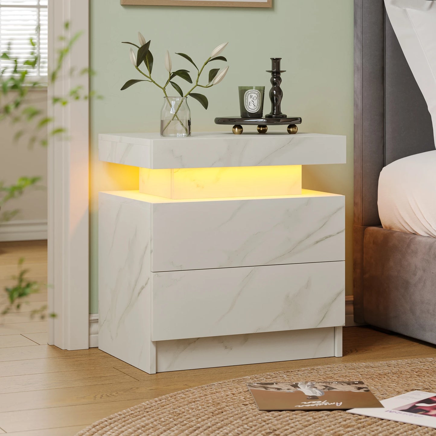 LED Nightstand w/ 2 Drawers and RGB LED Lights