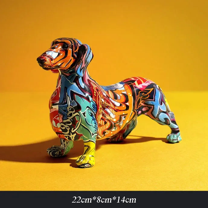 Modern Painted Colorful Dachshund Dog Decoration