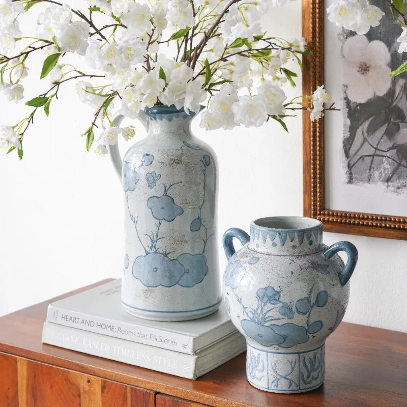 Ceramic Vase with Abstract Floral Bottle Pattern Handles