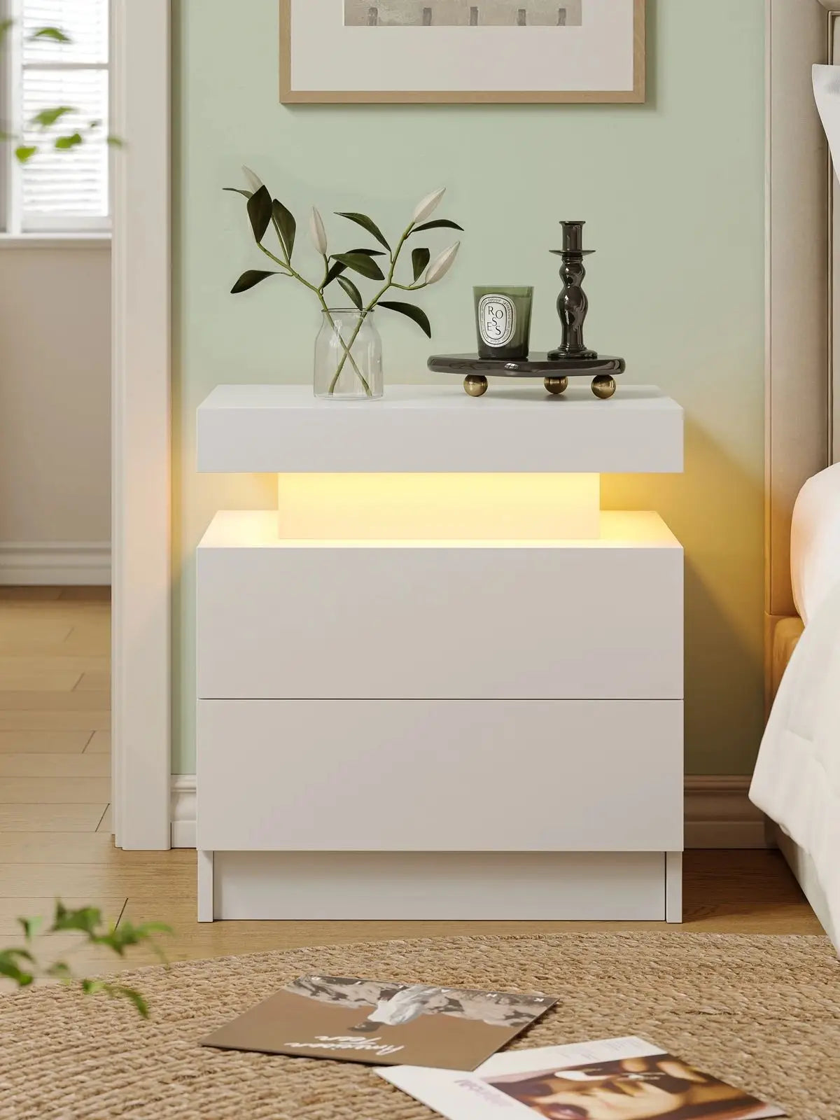 LED Nightstand w/ 2 Drawers and RGB LED Lights