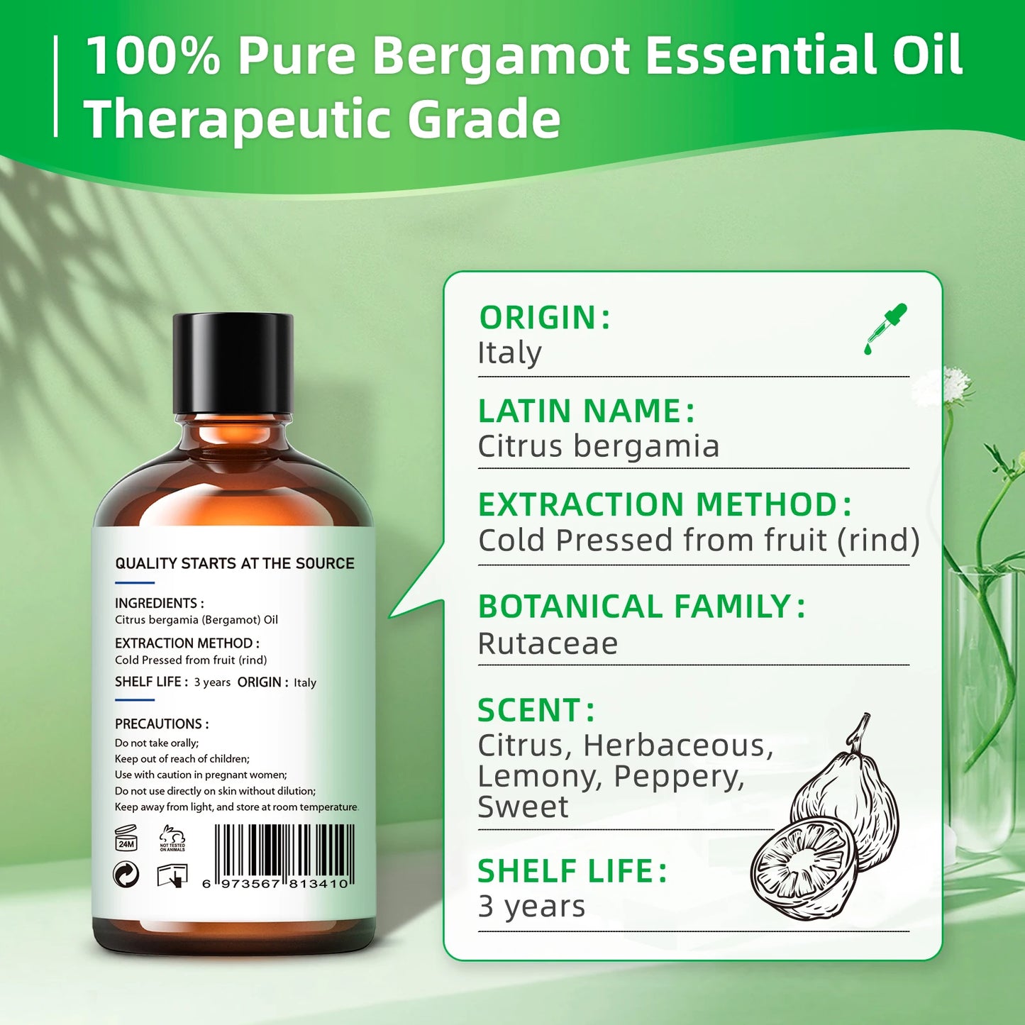 Bergamot Essential Oils100% Pure Nature Aromatherapy