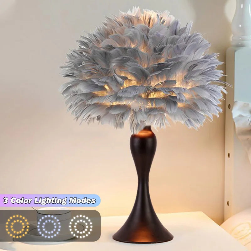 LED Feather Bedroom Table Lamp Night Light