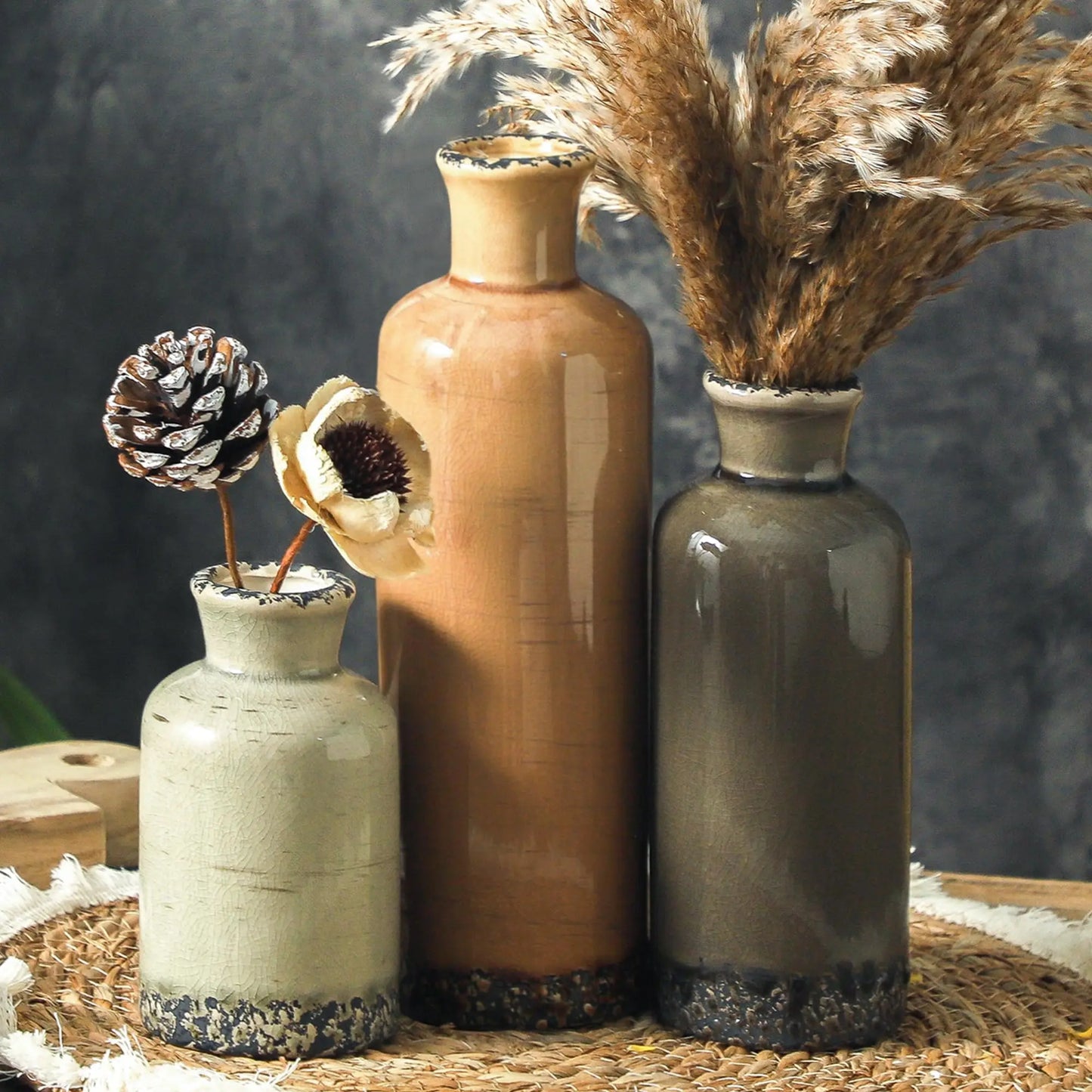 Vintage Ceramic Flower Vase Set of 3