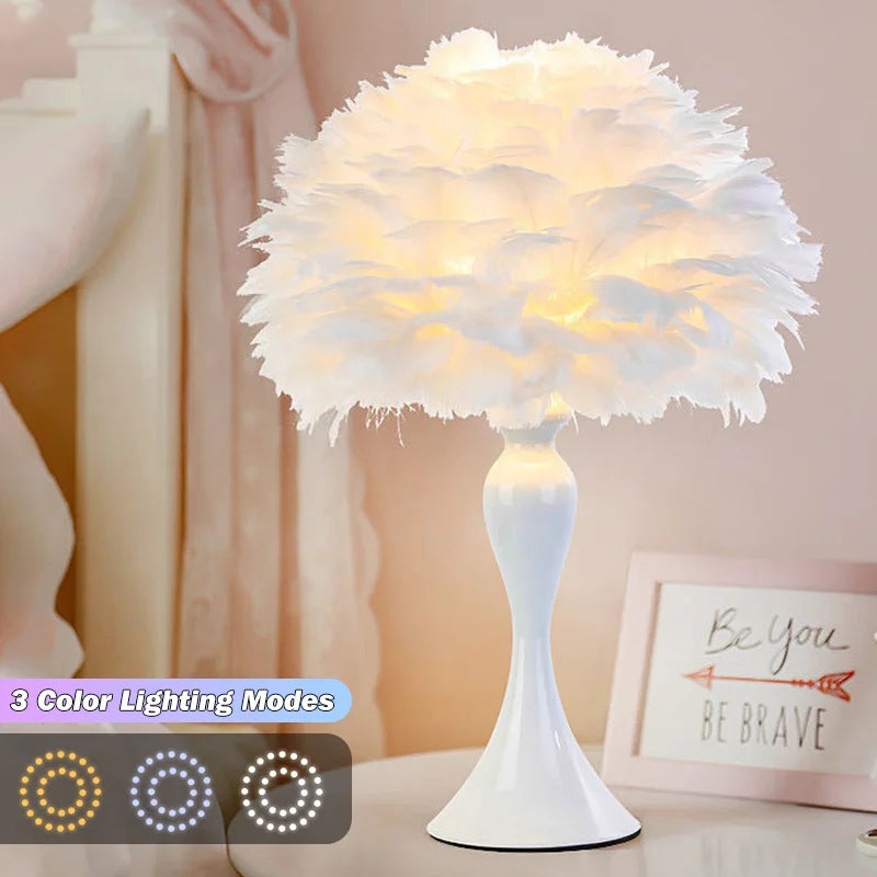 LED Feather Bedroom Table Lamp Night Light