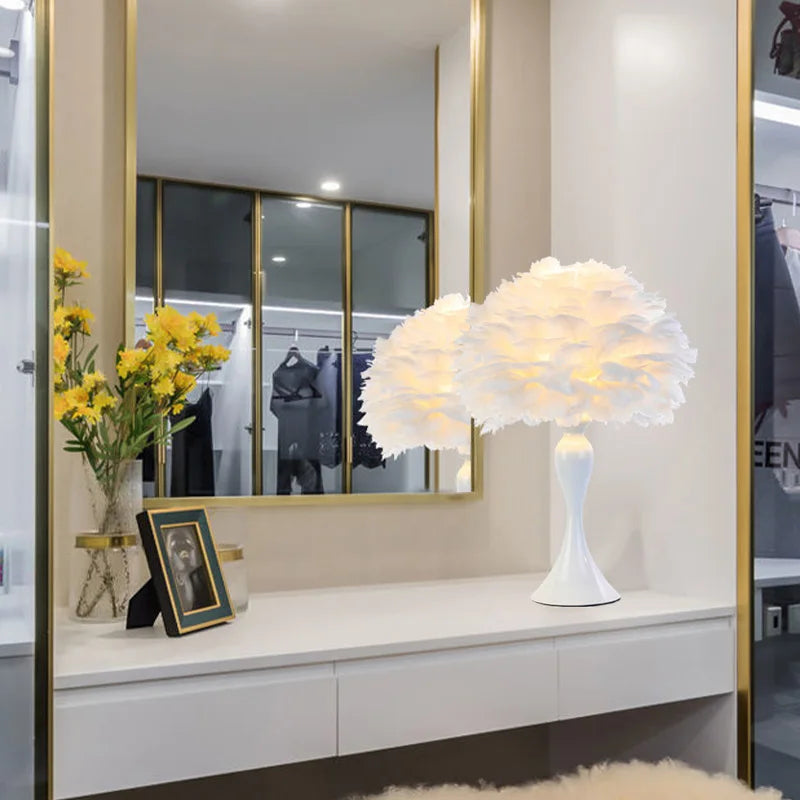 LED Feather Bedroom Table Lamp Night Light