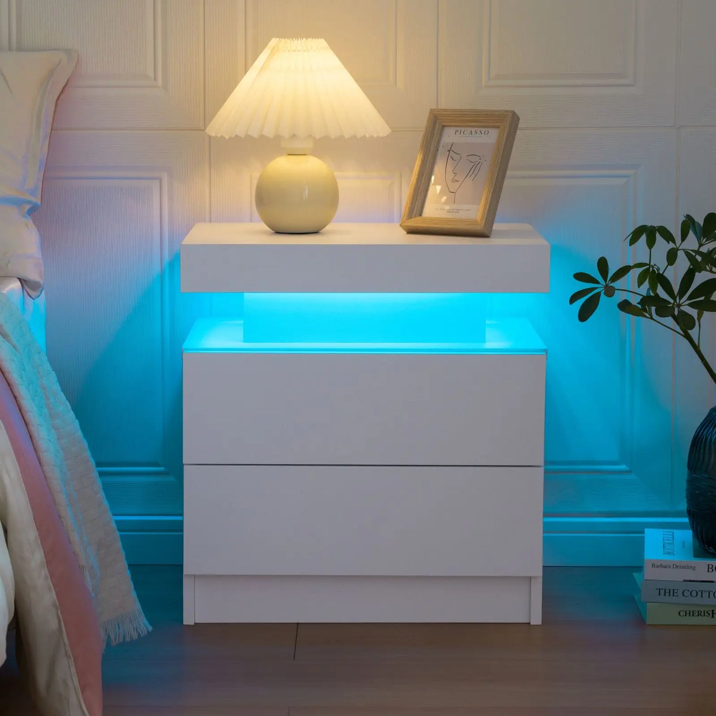 LED Nightstand w/ 2 Drawers and RGB LED Lights