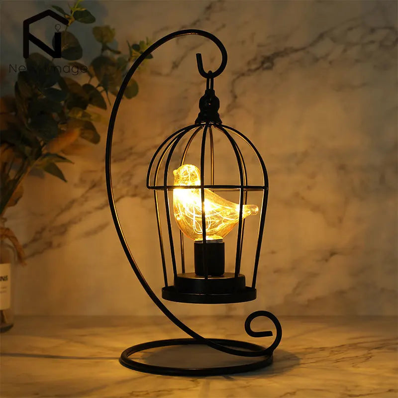 Birdcage Decorative Table Lamp Battery Operated Cordless