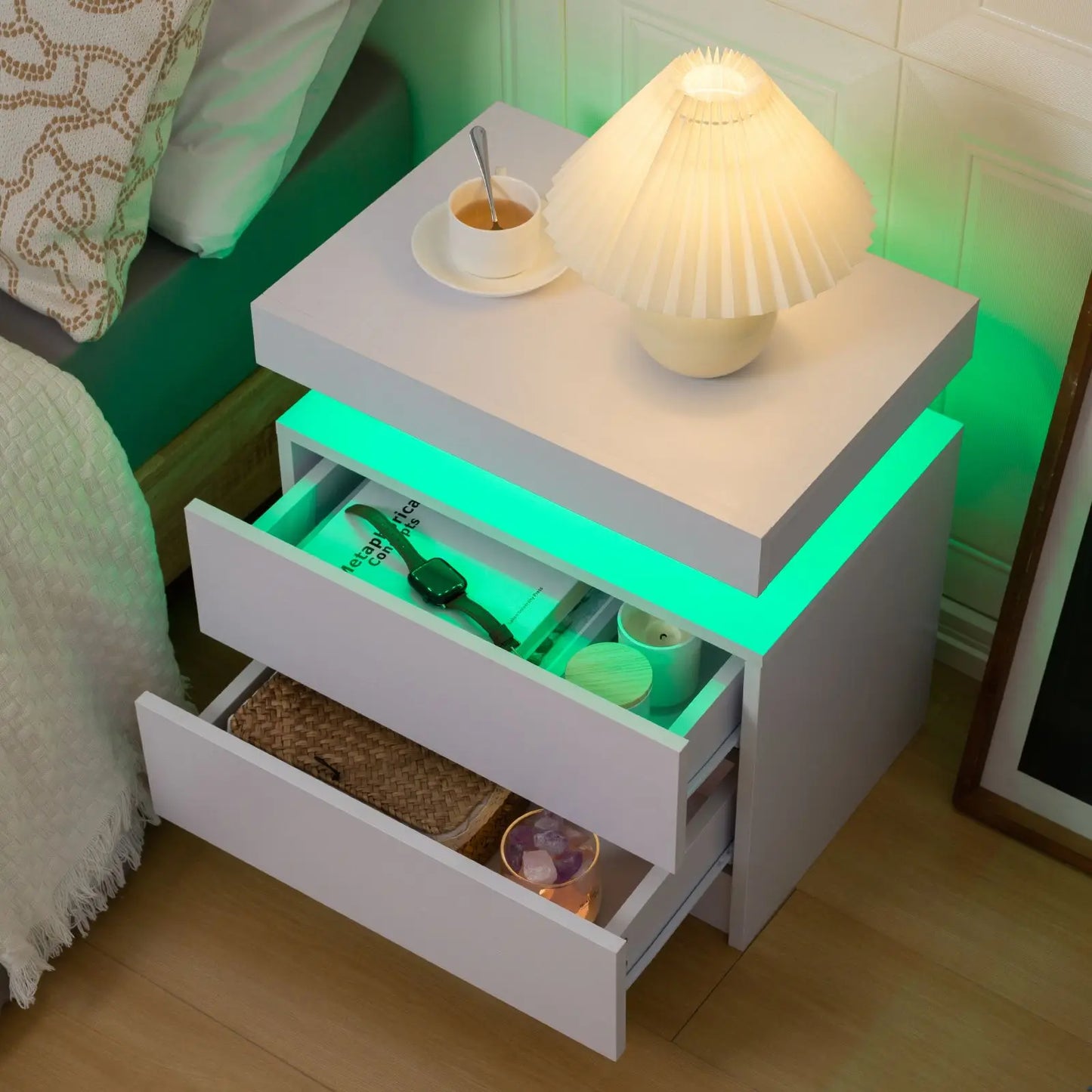 LED Nightstand w/ 2 Drawers and RGB LED Lights