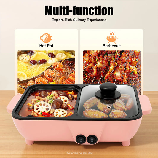 2-in-1 Electric Hot Pot with Griddle Tabletop