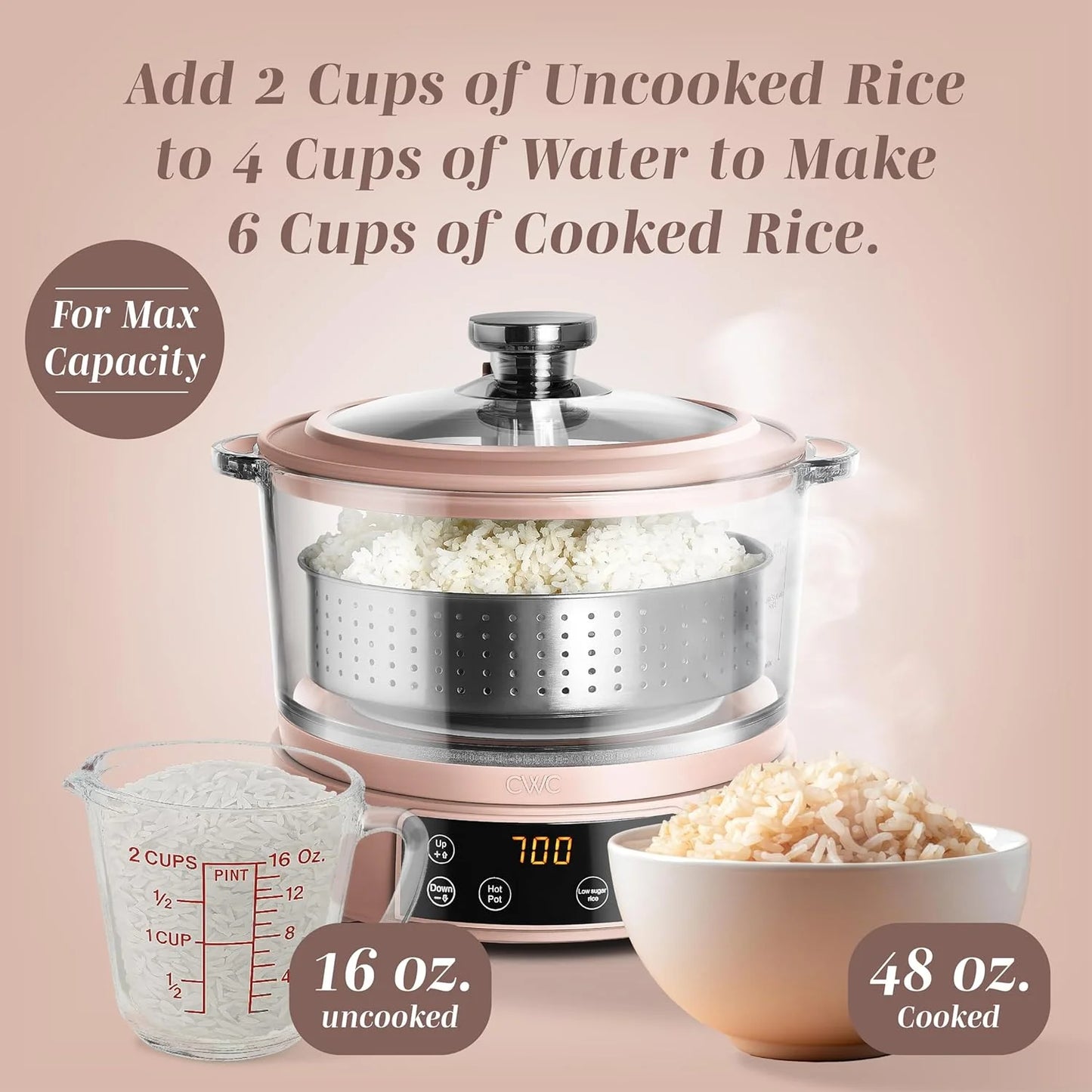 Glass Low Carb Rice Cooker Auto Lift Filter