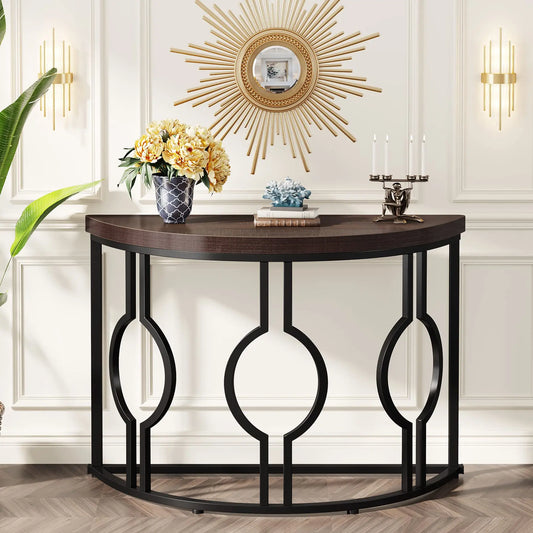 43-Inch Half Moon Console Table w/ Geometric Base